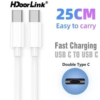 HdoorLink 25 см зарядный кабель для передачи данных типа C, кабель Lightning для Samsung iphone, кабель для быстрой зарядки, внешний аккумулятор, телефонный шнур для USB-адаптера TYPE C to TYPE C белый