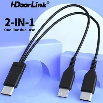 HdoorLink 2 в 1 кабель Micro USB Type-C для мобильного телефона, кабель для быстрой зарядки, USB C, короткий зарядный шнур для Samsung, Huawei USB To (Micro USB+Type C) чёрный