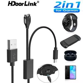 HdoorLink 2 в 1 USB Type-C зарядный кабель для iPhone 15 держатель данных адаптер зарядного устройства док-станция кронштейн для умных часов Garmin Fenix 7 7S 7X 2 in 1 charger чёрный