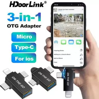 HdoorLink 3 в 1 адаптер USB 3.0 к типу C OTG тип C «папа» к USB «мама» конвертер быстрой зарядки для iphone samsung 2 in 1(Type-C+Micro USB)