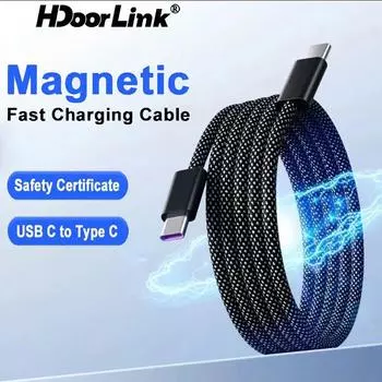HdoorLink 66 Вт Магнитный кабель Usb C - Type C Кабель для быстрой зарядки Удобное хранение для Samsung Iphone Ipad Передача данных Usb C - Lightning Кабель USB C TO USB C чёрный