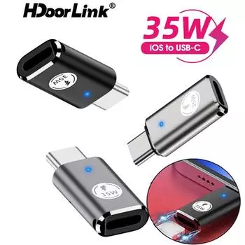 HdoorLink Адаптер типа C для адаптера Lightning Male на Type C Female 35 Вт PD Адаптер быстрой зарядки USB C Конвертер для IPhone 15 белый
