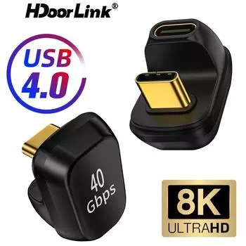 Hdoorlink Mini Usb 2.0/4.0 Адаптер 40 Гбит/с 100 Вт Конвертер быстрой зарядки U-образный Elow Thunderbolt3 Адаптер USB C к типу C Кабельный преобразователь 8K @ 60 Гц Usb 2.0 чёрный