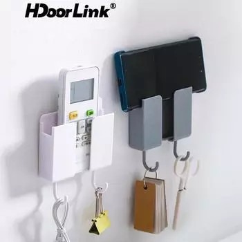 HdoorLink Настенный держатель для телефона, фиксированный кронштейн для хранения, многофункциональный пульт дистанционного управления, вешалка для мобильного телефона, 3 м, вставная розетка, крючок белый