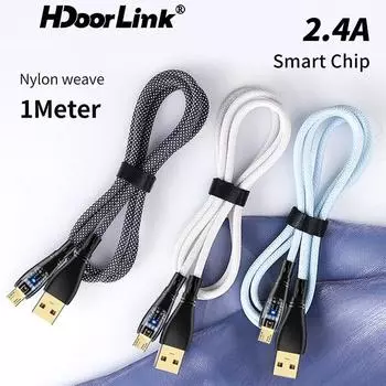 HdoorLink PD60W Кабель для быстрой зарядки типа C — Type-C, 20 Вт, Тип C — Lightning, 2,4 А, Прозрачный кабель для быстрой зарядки, светодиодный индикатор, Тип C, Кабель для быстрой зарядки USB to Type-C чёрный