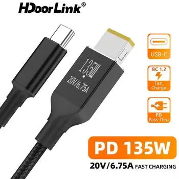 HdoorLink PD 135 Вт Type-C Зарядное устройство USB-C в USB-переходник для быстрой зарядки Кабель-адаптер для Lenovo Legion Y9000P Y9000K Y7000 2m чёрный