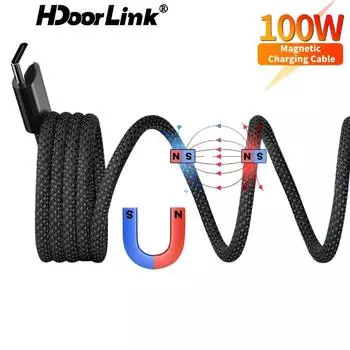 HdoorLink USB C-C Lightning Магнитный кабель для быстрой зарядки для iPhone 15 Xiaomi PD 240 Вт Type-C-Type-C зарядный провод для Magtame Macbook Samsung C TO L 1M чёрный