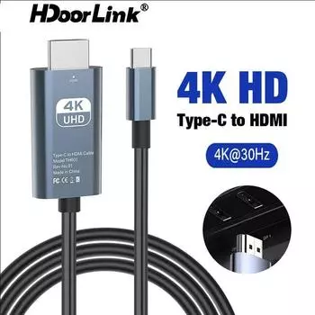 HdoorLink Адаптер USB C к HDMI 4K 30 Гц Тип C Кабель-конвертер HDTV для Iphone 15 Конвертер Macbook Air Ipad Ноутбук Подключить ТВ Проектор для ноутбука 2m