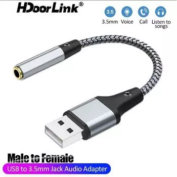 HdoorLink USB-разъем 3,5 мм, аудиоадаптер для настольных компьютеров и ноутбуков, внешняя звуковая карта, микрофон, аудиоадаптер