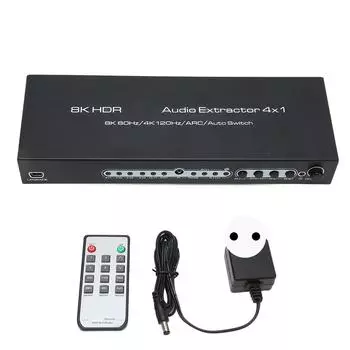 HDR HD Multimedia Interface 4x1 Sound Extractor Support 8K 60Hz 4K 120Hz ARC Aoto Switch Converter US Plug