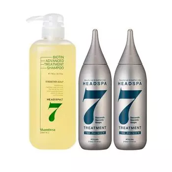 Head Spa 7 Biotin Sham Tree Шампунь 740 г x 1 + Лечение Premium 210 мл x 2