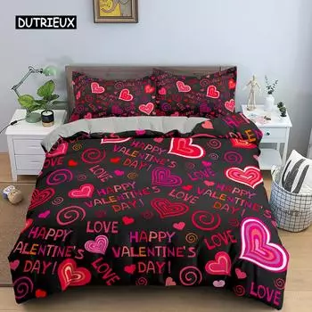 Heart Pattern Bedding Set Luxury Duvet Cover Set with Pillowcase Microfiber 2/3pcs Quilt Cover Queen King Size for Couple Lover EU single(135x200cm)