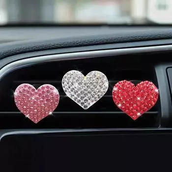Heart Shaped Car Air Outlet Clip Creative Rhinestone Car Air Conditioning Air Outlet Perfume Decoration Clip Auto Accessories