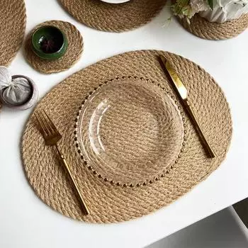 Heat Insulation Straw Braided Table Mat Anti Scalding Insulation Pad Dining Table oval woven placemat