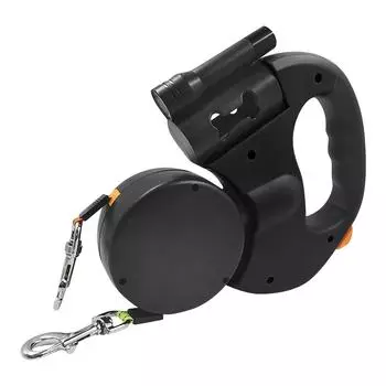 Heavy-duty Retractable Leash For 2 Dogs, Tangle-free Strap With LED Light, 360° Swivel And Removable Storage Compartment For Easy Mobility One Size чёрный