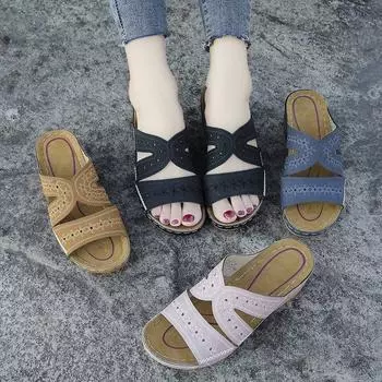 Heel Thick Bottom Hollow Slippers Women s Large Size Round Head Light Leisure One Pedal Sewing Line 35 фиолетовый
