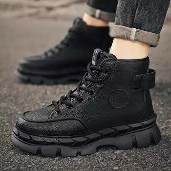 Height-increasing platform men s shoes 2024 new autumn and winter casual Martin boots men s high-top tooling trendy shoes men s black 39