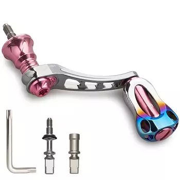 HEIGHTEN 45-50mm Variable Reel Handle with 22mm Aluminum Knob / 20mm Carbon Knob with Burnt Aluminum Knob - Gunmetal & Sakura Pink 951