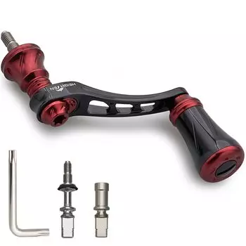 HEIGHTEN 45-50mm Variable Reel Handle with 19mm Aluminum Knob for Shimano Daiwa Universal Spinning Reel Arch Series (Wine Red & Black) (879)