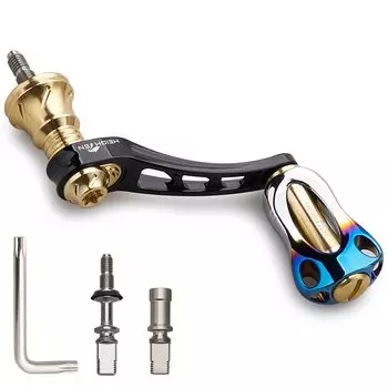HEIGHTEN 45-50mm Variable Reel Handle with 22mm Aluminum Knob / 20mm Carbon Knob for Shimano Daiwa Black & Gold 948
