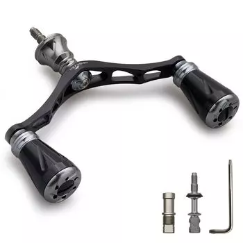 HEIGHTEN Reel Handle with Knob for Shimano Daiwa Universal Spinning Reel New Pillar Series Black 80mm/95mm/98mm 20mm/19mm (Black/Gunmetal (Knob) &