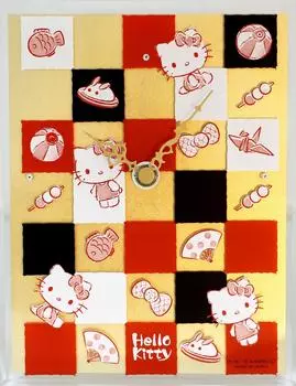 Hello Kitty Wall Japanese Pattern Glass For Made in Gold Clock, Clock, Analog, Hanging, Japan, HKY-5640-GDA золотой