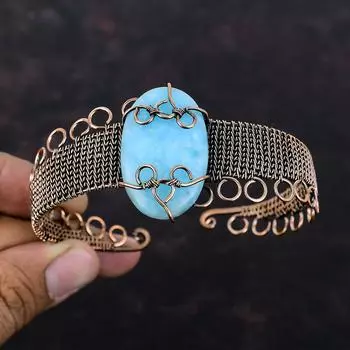 Hemimorphite Bangle Gemstone Copper Cuff Bracelet Wire Wrapped Bangle Adjustable Cuff Copper Wire Wrap Jewelry Handmade Bangle Gift For Mom