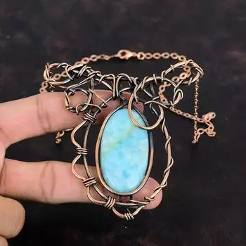 Hemimorphite Necklace Copper Wire Wrapped Gemstone Necklace Adjustable Necklace Handmade Copper Jewelry Gifts For Her Hemimorphite Jewelry