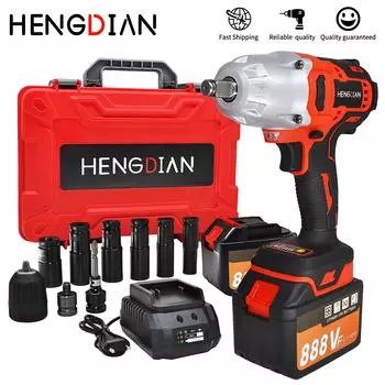 HENGDIAN 600N.M Аккумуляторный ударный гайковерт Бесщеточный двигатель с литиевой батареей Перезаряжаемый электрический гайковерт Ударный гайковерт Электроинструменты