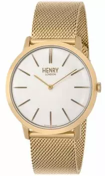 [Henry London] Часы ICONIC с белым циферблатом из нержавеющей стали и минеральным стеклом, кварцевые, 40 мм, часы UK London HL40-M-0250, мужские, красные [Товар]