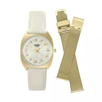 [Henry London] Watch APPLE LEATHER Silver Dial Stainless Steel Mineral Glass Quartz 28MM London Watch Brand HL28-M-0452-AL Apple Leather