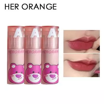 HER ORANGE ~ Bear Heart Fluffy Mist Lip Glaze Matte Velvet Lip Slime Матовая белая помада для женщин 01