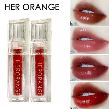HER ORANGE Ice Flower Lip Glaze Stone Aqua Mirror Glass Lip Nectar Sense Блеск для губ Губная помада для женщин 01