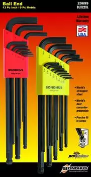 Hex Wrench Set Multipack Black Dyed 22 pieces 10mm BLX22XL []BONDHUS (BLX9MXL 1.5, 2, 2.5, 3, 4, 5, 6, 8, BLX13XL0.050, 1/16, 5/64, 3/32, 7/64, 1/8, чёрный