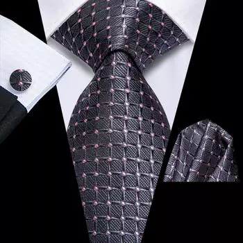 Hi-Tie темно-серый розовый жаккардовый мужской шелковый галстук в клетку Классический галстук-запонка Hanky Set N-3918