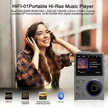 HiFi MP3-плеер с дисплеем TFT из цинкового сплава, без потерь DSD, цифровой аудиоплеер с поддержкой Bluetooth5.3 и объемом памяти до 256 ГБ серый
