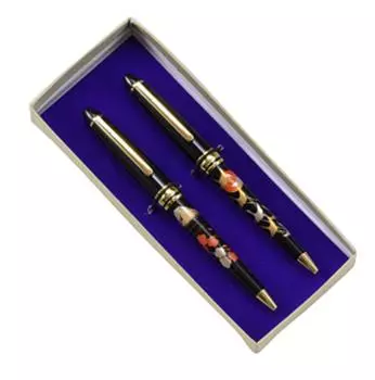 Higashide Lacquerware High Quality Makie Ballpoint Pen Pair 1305 (Fuji/Tsuru)