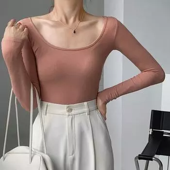 High-elastic Threaded Cotton Autumn New Style Inner Bottoming Shirt Women s Long-sleeved Tight T-shirt Sexy and Slimming Top S