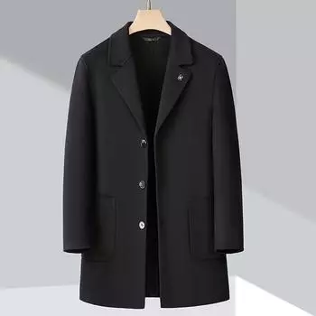 High-end cashmere coat for men in autumn and winter new style mid-length middle-aged wool double-sided woolen coat suit collar windbreaker 170