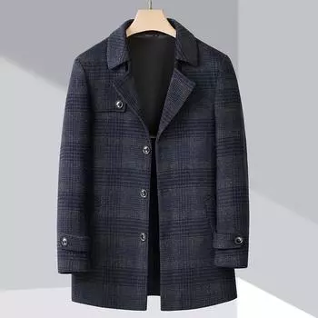 High-end double-sided cashmere coat for men, middle-aged autumn and winter woolen woolen coat, mid-length lapel daddy windbreaker 170