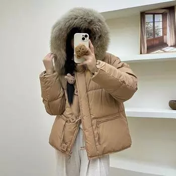 High-end fox big fur collar down jacket women s 2024 winter thickened long and short square buckle warm girlfriend jacket tide S