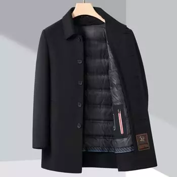 High-end men s cashmere coat, autumn and winter handmade double-sided woolen windbreaker, business down-lined woolen coat 170