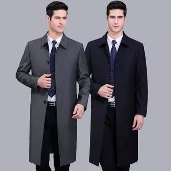 High-end men s long windbreaker lapel casual jacket middle-aged men s loose large size dad coat buttoned jacket 165