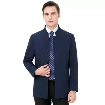 High-end men s stand-up collar jacket spring and autumn new tops middle-aged dad business casual loose thin buttoned jacket 170