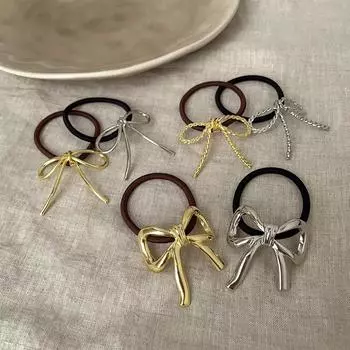 High-End Metal Bow Hair Rope Female Niche Personality Simple And Versatile Temperament Fashion High Elastic Rubber Band Hair Accessories