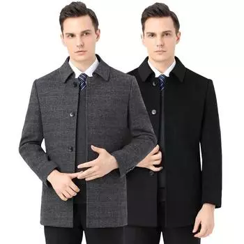 High-end middle-aged double-sided woolen casual wool coat for men in autumn and winter removable down liner thickened cashmere coat 170