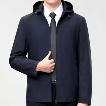 High-end mulberry silk jacket for middle-aged men in spring and autumn new hooded jacket business casual loose large size dad wear 170