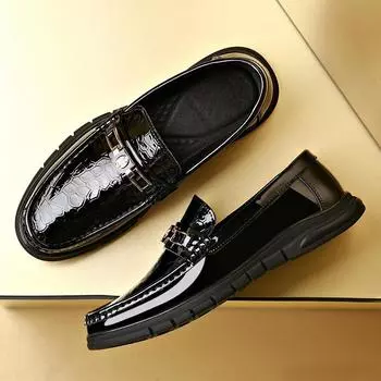 High End Shoes for Men Genuine Leather Casual Shoes Comfortable Stone Pattern Luxury Crystal Leather Shoes Cool Slip-on Loafers 38 чёрный