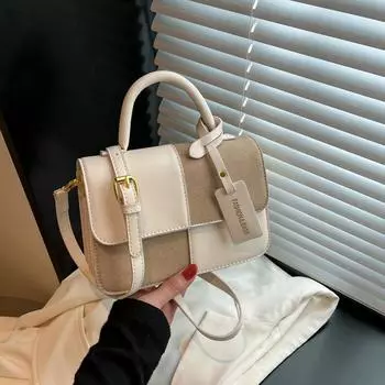 High-end small bag women s new fashionable versatile single shoulder crossbody splicing contrasting color portable small square bag хаки