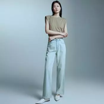 High-End Ultra-Soft Retro Jeans for Women, New Spring Style, High-Waist Loose, Slimming Wide-Leg Long Trousers XS синий